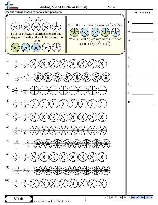 Adding Mixed Fractions (Visual) worksheet